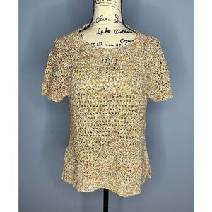 CAbi Pastel Open Crochet Knit Sweater Top Shirt 100% Cotton Multicolor Women’s M